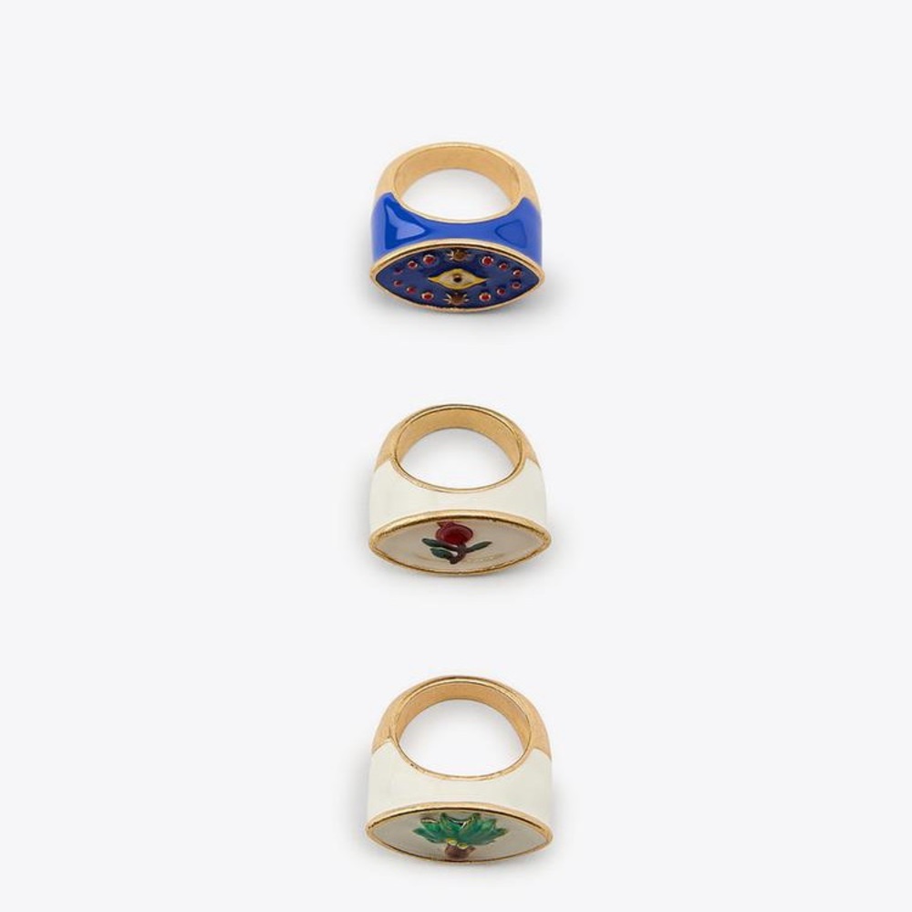 NWT Zara 3-Pack Palm Tree Flower Rings